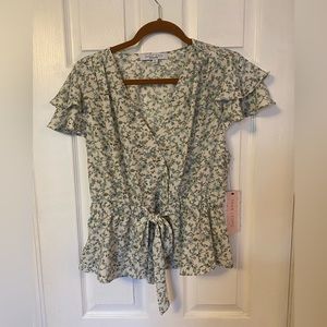 SWEET RAIN Womens Floral Peplum Top XL NWT